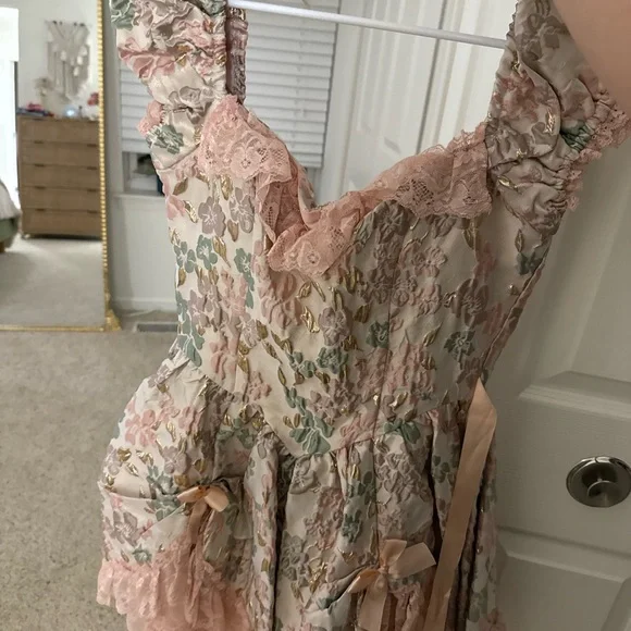 Floral Lace Dress with Ruffle Sleeves - Picture 2 of 3